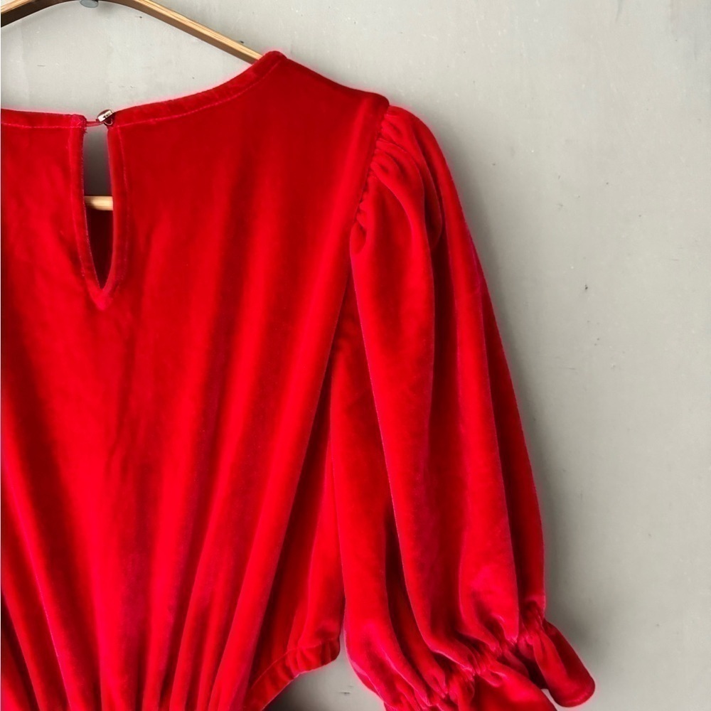 THE ODELLS Red Velvet Smocked Maxi Dress - Picture 8 of 12